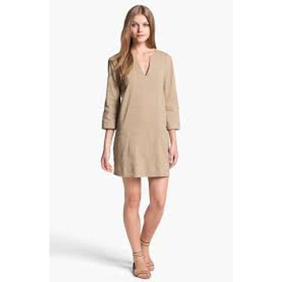 Theory | Helda Linen-Blend Tan Minimalist Tunic Mini Dress Women's 4 - Picture 1 of 9